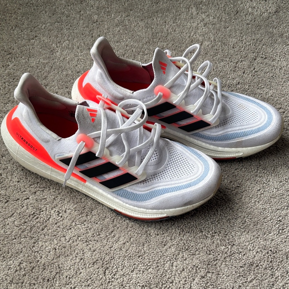 Adidas Ultraboost White and Solar Red Running Shoes